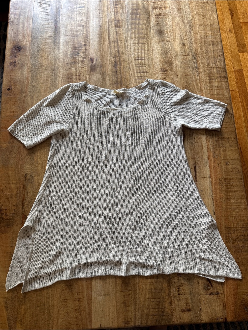 Eileen Fisher beige Cream Knit Short-Sleeve Swing long tunic Top - Women’s Sm